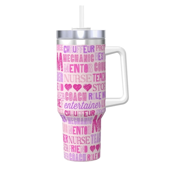 Logiee Best Mom ever Print 40OZ Ice Bully Cup with Handle and Straw, Double Wall Stainless Steel Tumbler,Travel Coffee Cup with Lid, Summer Insulation and Cooling Cup