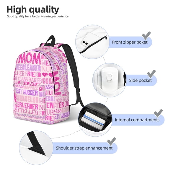 Logiee Best Mom ever Print Unisex Canvas Backpack,Travel Daypack Backpack,Student Rucksack,Laptop Backpack
