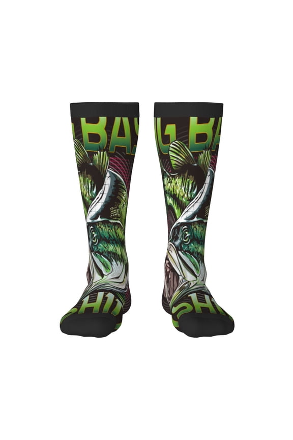 Big Bass Fish Print Gift Stocking Stuffers,Adult Stockings,Novelty Socks,Funny Socks Birthday Running Walking Sleeping