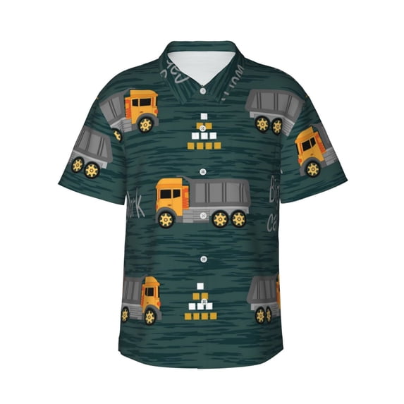 Logiee Big Machine Print Mens Hawaiian Shirts,Loose-Fit Short Sleeve Button Down Tropical Aloha Beach Shirt,Summer Vacation Wedding Tops,Large