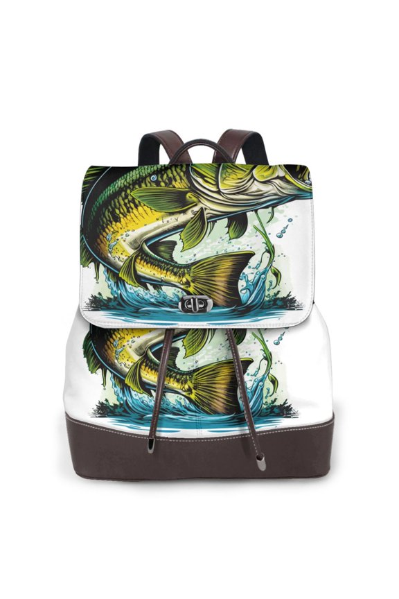 Logiee Big bass fish Print Backpack Purse for Women,Fashion Leather Backpack Purse,Women's Leather Backpack for Work College Travel