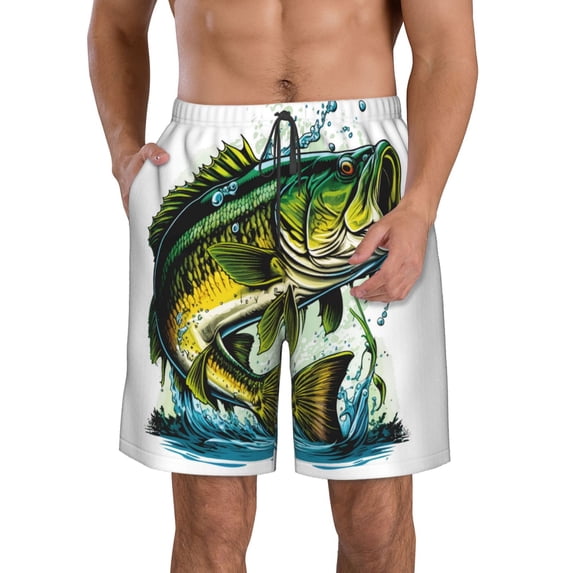 Logiee Big bass fish Print Mens Swim Trunks Quick Dry Board Shorts,Breathable Hawaii Beach Shorts Swimwear Bathing Suits-X-Large