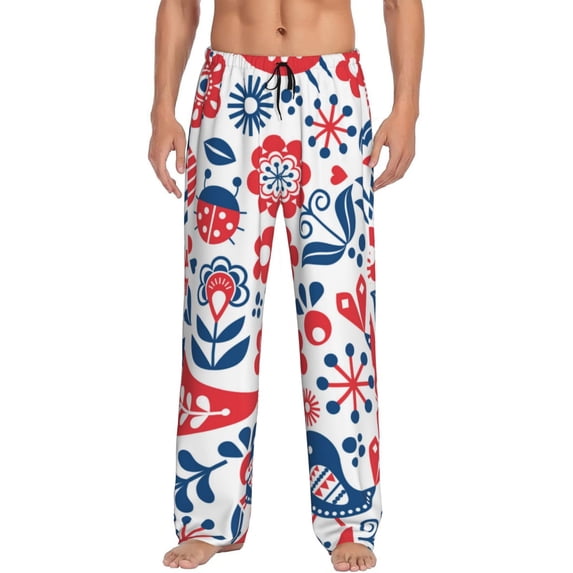 Logiee Birds Flowers Print Pajama Pants for Men,Men’s Pajama Bottoms,Mens PJ Pants with Pockets & Button Fly-Medium