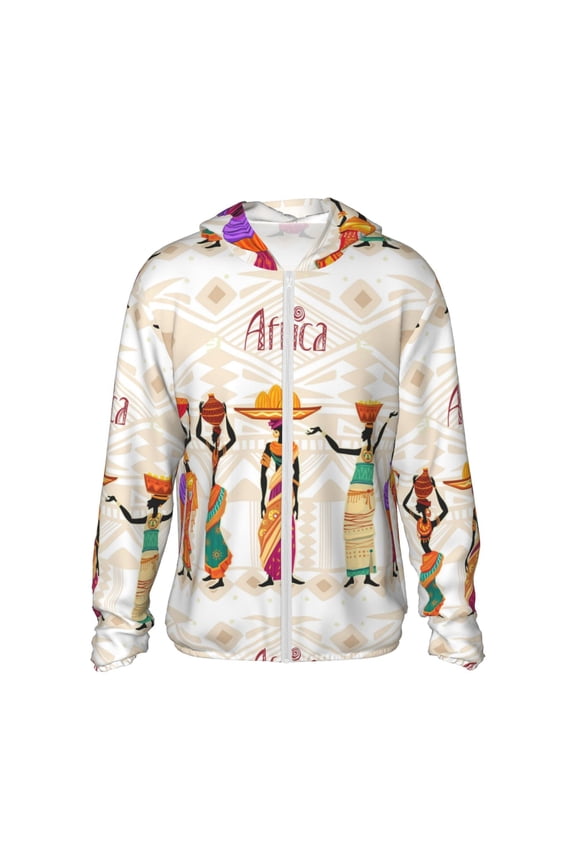 Black African Woman Print Men's Women Light Jacket Full Zip Sun Protection Hoodie Long Sleeve Sun Shirts for Men Hiking Fishing Zip Pockets-Medium