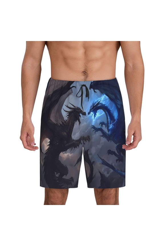 Black And Blue Lightning Dragon Print Men's Pajama Shorts with Drawstring & Pockets,Sleep Shorts for Men,Sleepwear Bottoms,Elastic Waistband Loungewear-Medium
