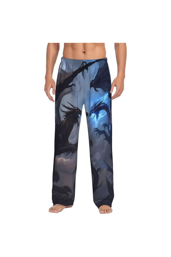Black And Blue Lightning Dragon Print Pajama Pants for Men,Men’s Pajama Bottoms,Mens PJ Pants with Pockets & Button Fly-X-Large