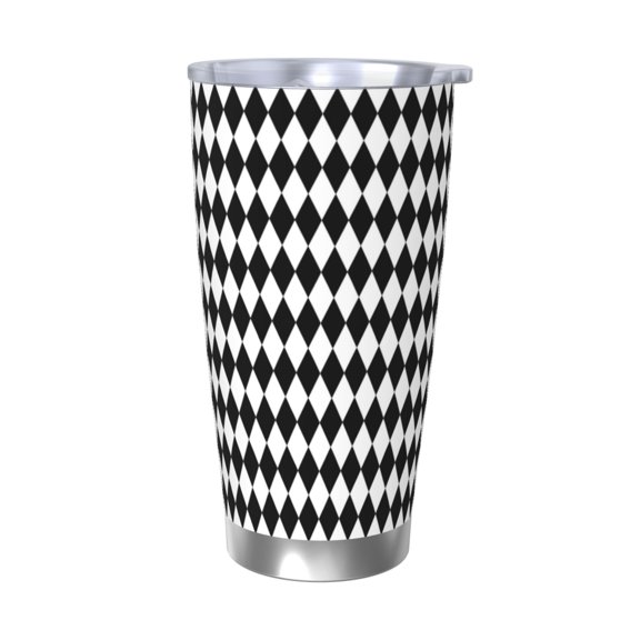 Logiee Black And White Diamonds Print 20OZ Car Cup with Lid, Stainless Steel Vacuum Insulated Double Wall Travel Tumbler, Durable Insulated Coffee Mug,Thermal Cup with Straw-Without Straw