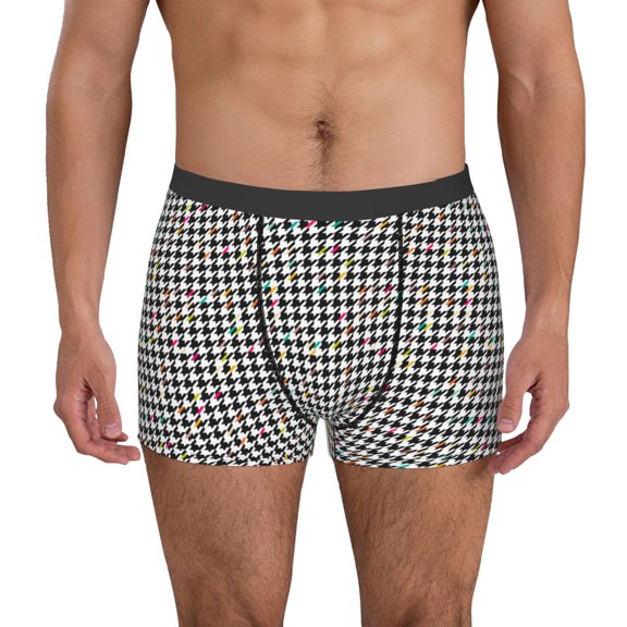 Logiee Black And White Houndstooth Print Mens Boxer Briefs,Boxer Briefs for Men,Breathable Stretch Underwear,Boys Boxer Briefs-Large