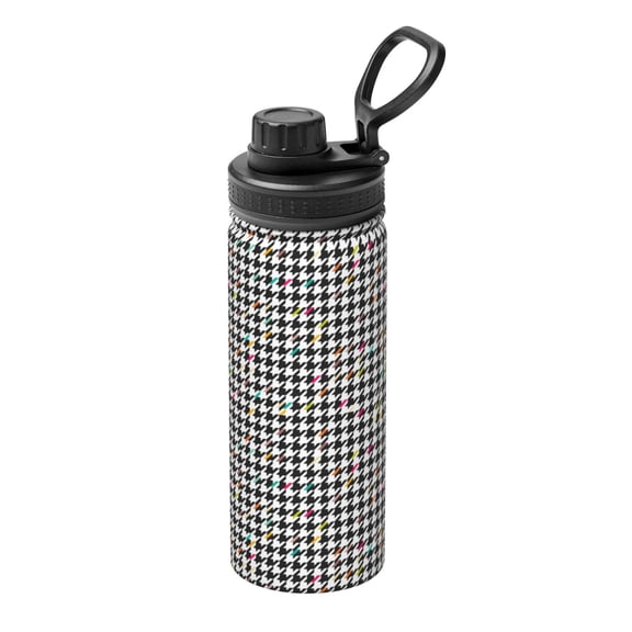 Logiee Black And White Houndstooth Print Water Bottle,18oz Sports Insulated Kettle for Cycling Gym Basketball Outdoor, Suitable as a Present