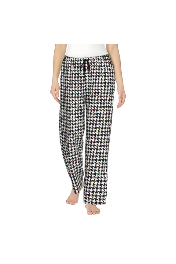 Black And White Houndstooth Print Women Pajama Pants,Comfy Pj Bottom with Pockets & Drawstring,Stretch Casual Sleepwear-XX-Large