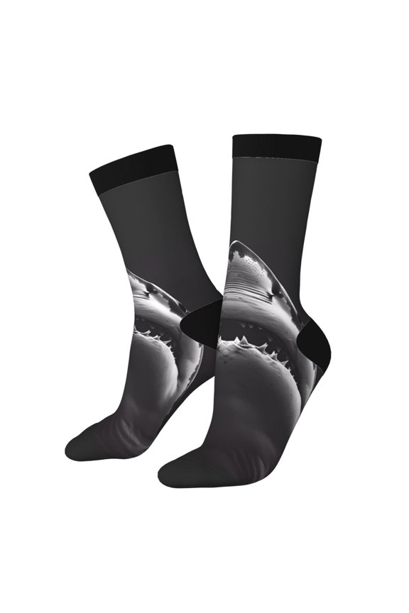 Black And White Shark Print Adult Socks for Men & Women,Calf Socks, Ankle Socks,Boots Socks,Breathable Casual Sock,Unisex Crew Socks