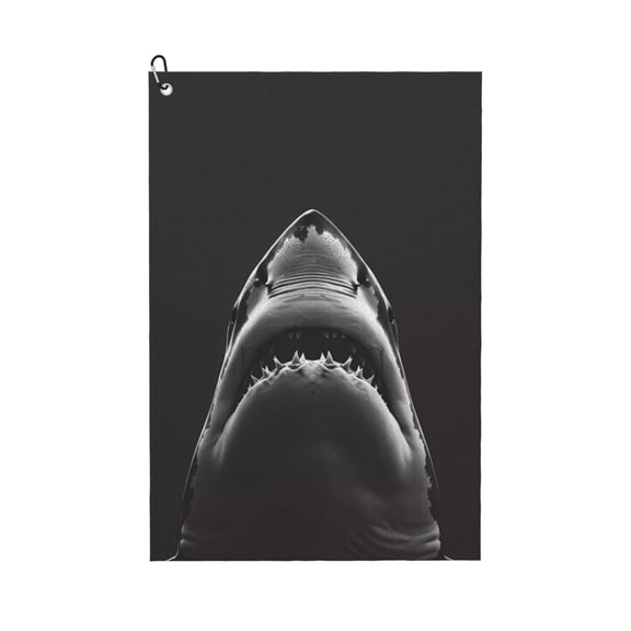 Logiee Black And White Shark Print Golf Towels,16" x 24" Portable Golf Towel for Golf Bag with Carabiner Clip to Quickly Remove Sand,Mud and Sweat