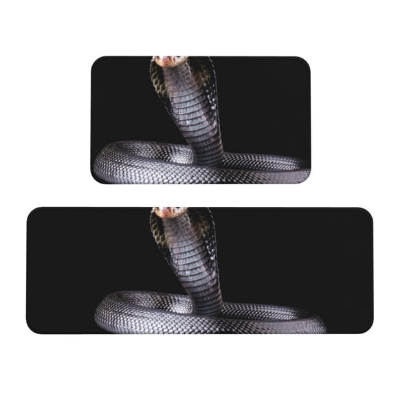 Logiee Black Cobra Snake Print Kitchen Mats for Floor Sets of 2,Waterproof Kitchen Rugs,Non Slip Comfort Standing Mat Rug for Home,Runner,Sink,Office,Laundry