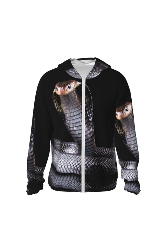 Black Cobra Snake Print Men's Women Light Jacket Full Zip Sun Protection Hoodie Long Sleeve Sun Shirts for Men Hiking Fishing Zip Pockets-Medium