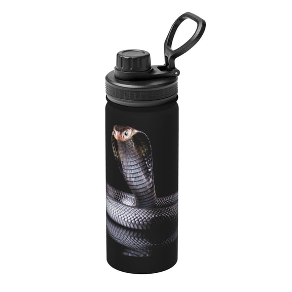 Logiee Black Cobra Snake Print Water Bottle,18oz Sports Insulated Kettle for Cycling Gym Basketball Outdoor, Suitable as a Present
