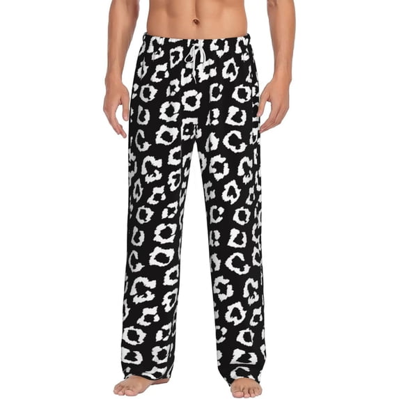 Logiee Black Leopard Print Pajama Pants for Men,Men’s Pajama Bottoms,Mens PJ Pants with Pockets & Button Fly-3X-Large