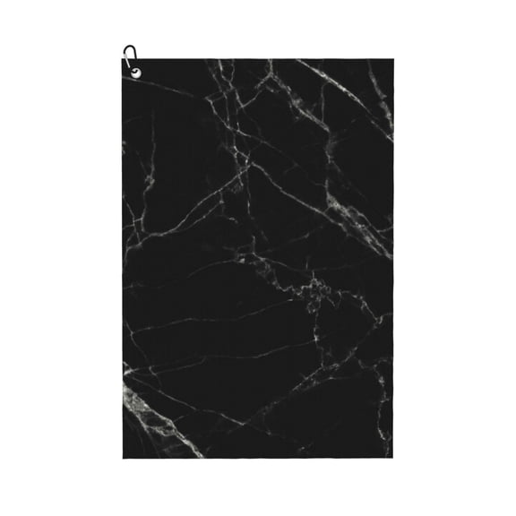 Logiee Black Marble Texture Abstract Print Golf Towels,16" x 24" Portable Golf Towel for Golf Bag with Carabiner Clip to Quickly Remove Sand,Mud and Sweat