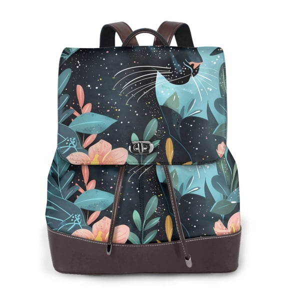 Logiee Black Panther Floral Illustration Print Backpack Purse for Women,Fashion Leather Backpack Purse,Women's Leather Backpack for Work College Travel