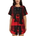thumbnail image 1 of Logiee Black Panther Red Background Print Womens Pajamas Set,Short-Sleeve Pajama 2 Piece Sleepwear with Pockets-4X-Large, 1 of 6
