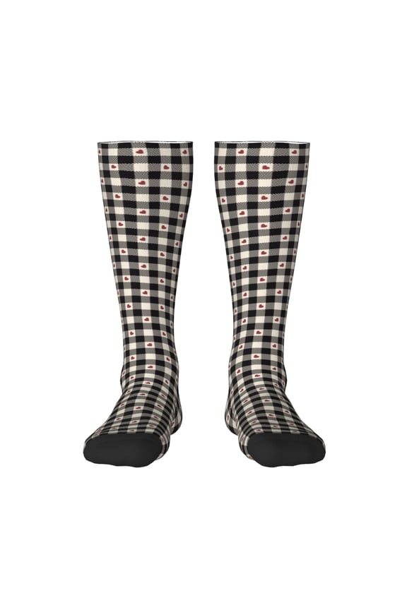 Black Plaid Heart Print Gift Stocking Stuffers,Adult Stockings,Novelty Socks,Funny Socks Birthday Running Walking Sleeping