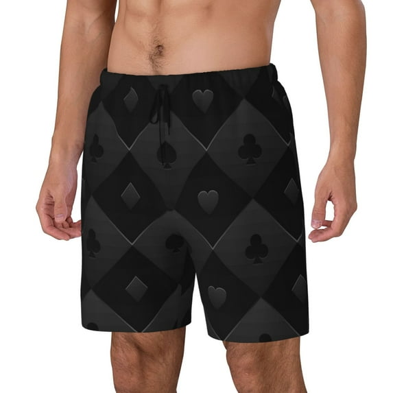 Logiee Black Poker Print Men's Swim Trunk,Quick Dry Board Shorts ,Men's Swim Trunks with Compression Liner, Bathing Suits with Pockets-XX-Large