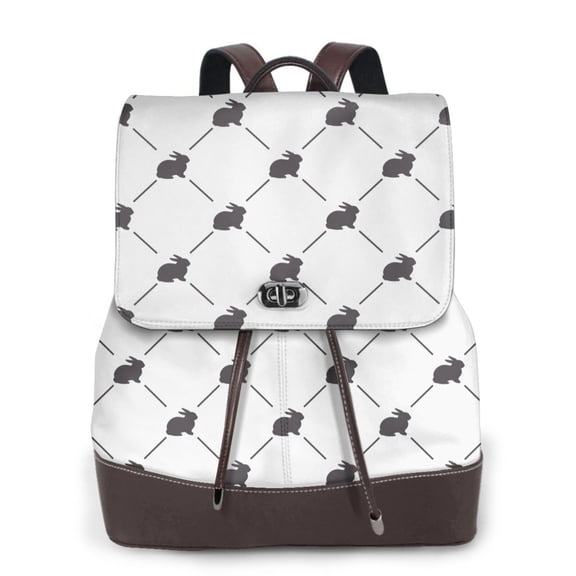 Logiee Black Rabbit Print Backpack Purse for Women,Fashion Leather Backpack Purse,Women's Leather Backpack for Work College Travel