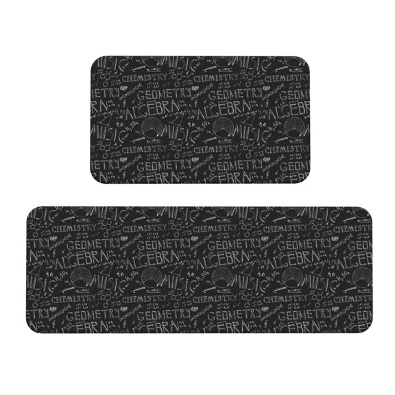 Logiee Black Scientific Print Kitchen Mats for Floor Sets of 2,Waterproof Kitchen Rugs,Non Slip Comfort Standing Mat Rug for Home,Runner,Sink,Office,Laundry
