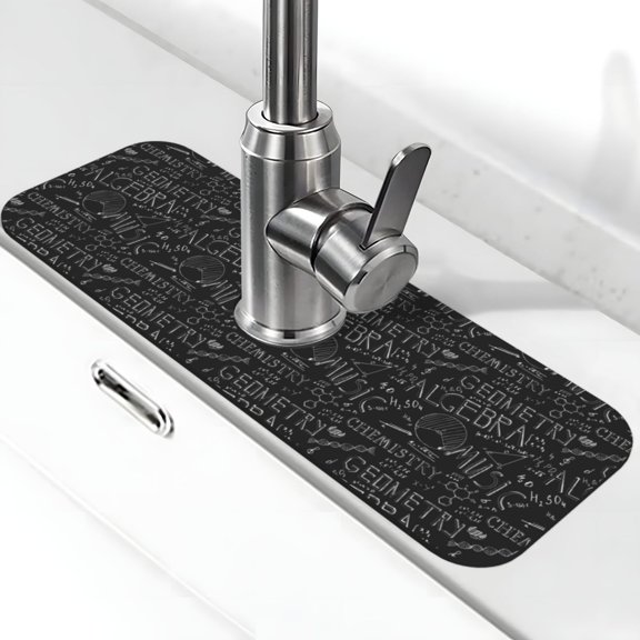 Logiee Black Scientific Print Kitchen Sink Splash Guard Faucet Mat for Splash Guard Behind Faucet Drip Catcher for Kitchen,Bathroom,Sink Mat,Dish Drying Mat,Bathroom-15" X 5.5"