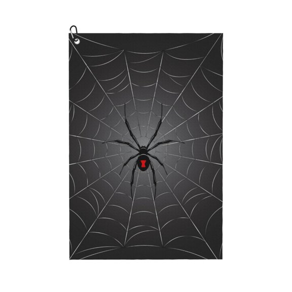 Logiee Black Spider On Web Print Golf Towels,16" x 24" Portable Golf Towel for Golf Bag with Carabiner Clip to Quickly Remove Sand,Mud and Sweat