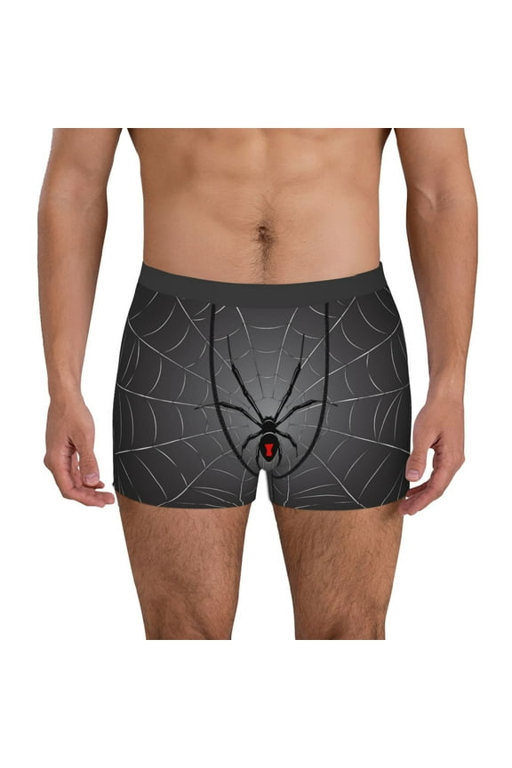 Black Spider On Web Print Mens Boxer Briefs,Boxer Briefs for Men,Breathable Stretch Underwear,Boys Boxer Briefs-Medium
