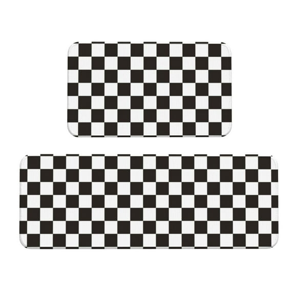 Logiee Black and White Checkerboard Print Kitchen Mats for Floor Sets of 2,Waterproof Kitchen Rugs,Non Slip Comfort Standing Mat Rug for Home,Runner,Sink,Office,Laundry