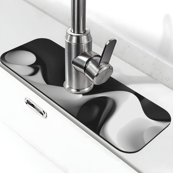 Logiee Black White Fluid Sculpture Print Kitchen Sink Splash Guard Faucet Mat for Splash Guard Behind Faucet Drip Catcher for Kitchen,Bathroom,Sink Mat,Dish Drying Mat,Bathroom-15" X 5.5"
