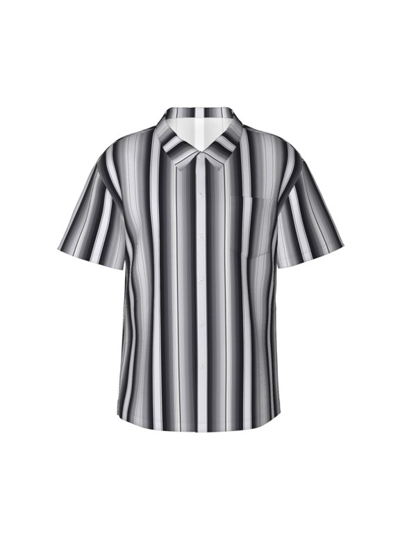 Black White Gray Mexican Blanket Serape Stripes Print Mens Hawaiian Shirts,Loose-Fit Short Sleeve Button Down Tropical Aloha Beach Shirt,Summer Vacation Wedding Tops,Large