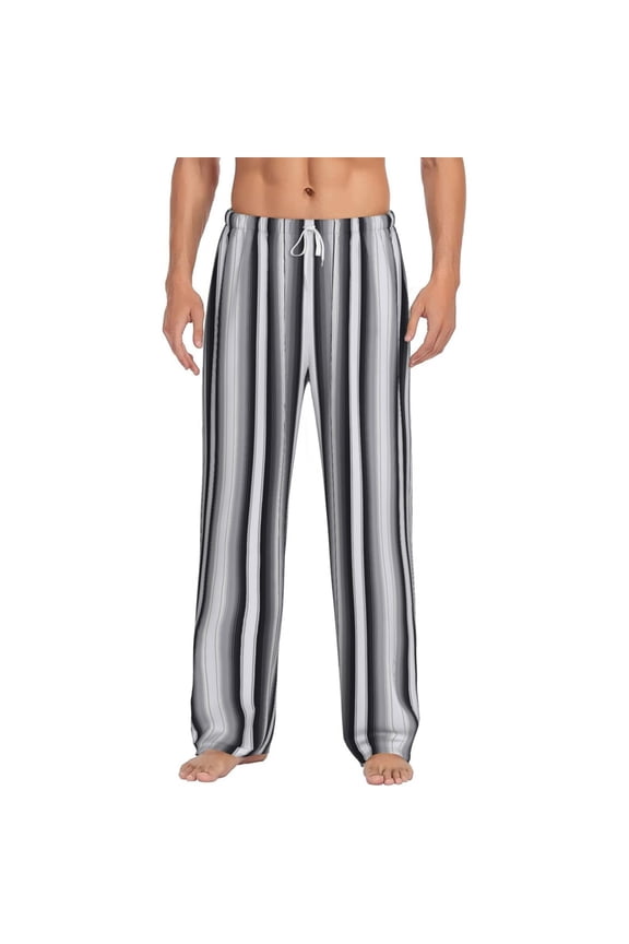 Black White Gray Mexican Blanket Serape Stripes Print Pajama Pants for Men,Men’s Pajama Bottoms,Mens PJ Pants with Pockets & Button Fly-Medium