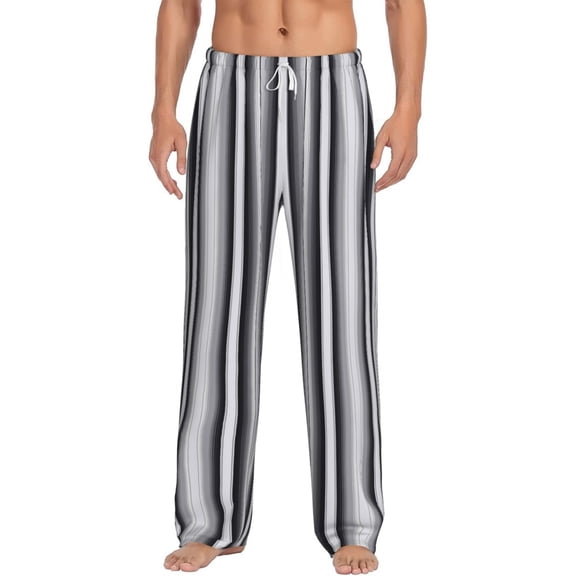 Logiee Black White Gray Mexican Blanket Serape Stripes Print Pajama Pants for Men,Men’s Pajama Bottoms,Mens PJ Pants with Pockets & Button Fly-Small
