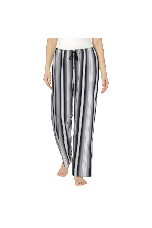 Black White Gray Mexican Blanket Serape Stripes Print Women Pajama Pants,Comfy Pj Bottom with Pockets & Drawstring,Stretch Casual Sleepwear-Medium