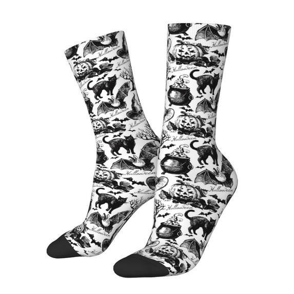 Logiee Black White Halloween Print Adult Socks for Men & Women,Calf Socks, Ankle Socks,Boots Socks,Breathable Casual Sock,Unisex Crew Socks