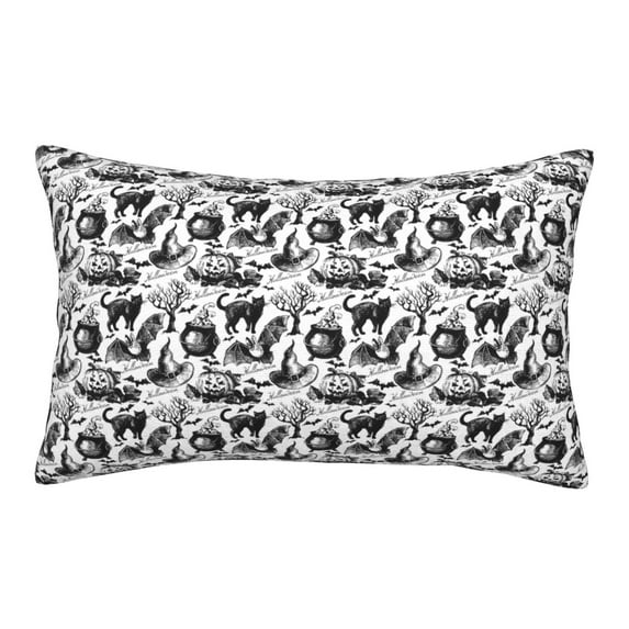 Logiee Black White Halloween Print Pillow Case,Throw Pillow Covers, Double Sided Plush Cushion Cover for Couch Sofa Bed, Only Pillowcase-16"x24"