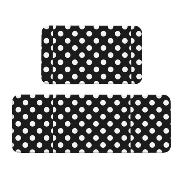 Logiee Black and White Polka Dot Print Kitchen Mats for Floor Sets of 2,Waterproof Kitchen Rugs,Non Slip Comfort Standing Mat Rug for Home,Runner,Sink,Office,Laundry