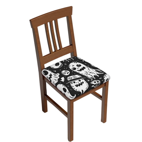 Logiee Black White Spooky Ghosts Print Square Chair Seat Covers, Stretch Chair Seat Covers,Seat Chair Slipcover, Non-Slip Chair Slipcover,Furniture Protector for Indoor and Outdoor-Four Pieces