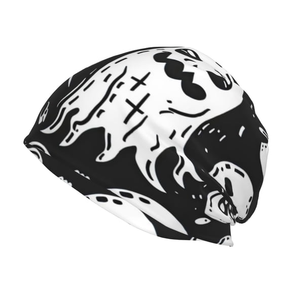 Logiee Black White Spooky Ghosts Print Unisex Knit Beanie for Men Women Winter Hat,Beanies Skull Caps