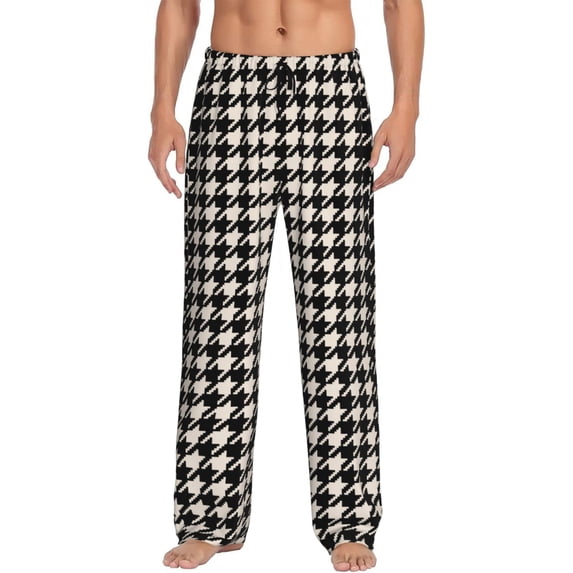 Logiee Black and white houndstooth Print Pajama Pants for Men,Men’s Pajama Bottoms,Mens PJ Pants with Pockets & Button Fly-Medium