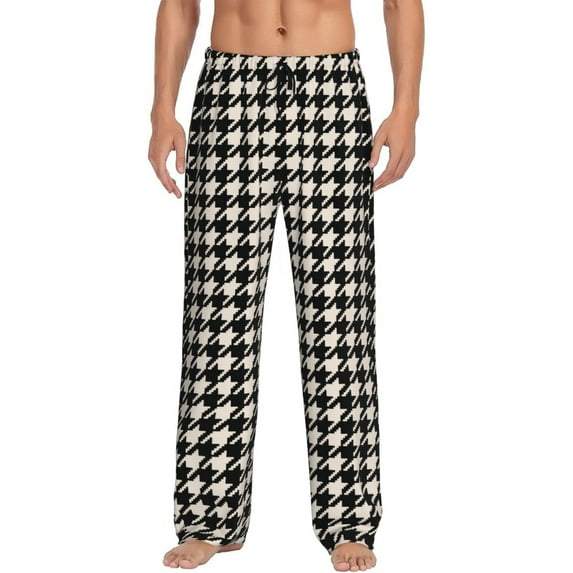 Logiee Black and white houndstooth Print Pajama Pants for Men,Men’s Pajama Bottoms,Mens PJ Pants with Pockets & Button Fly-Small