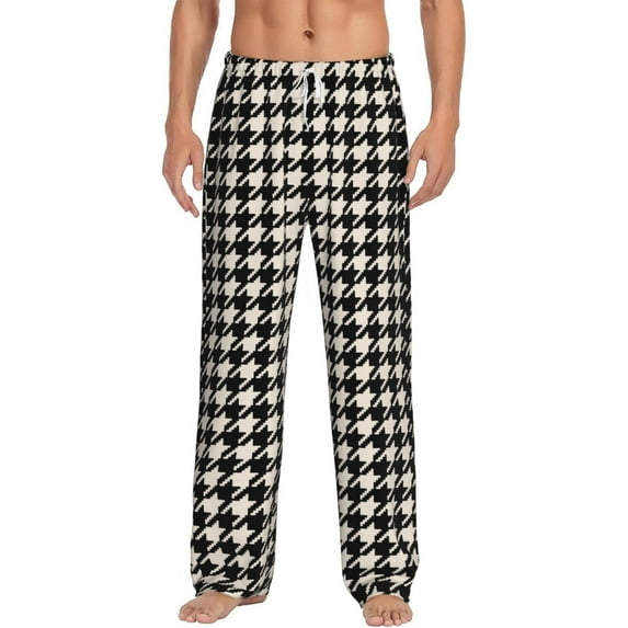 Logiee Black and white houndstooth Print Pajama Pants for Men,Men’s Pajama Bottoms,Mens PJ Pants with Pockets & Button Fly-Small