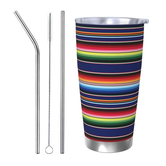 Logiee Blanket stripes Print 20OZ Car Cup with Lid, Stainless Steel Vacuum Insulated Double Wall Travel Tumbler, Durable Insulated Coffee Mug,Thermal Cup with Straw-Straw Three-piece Set