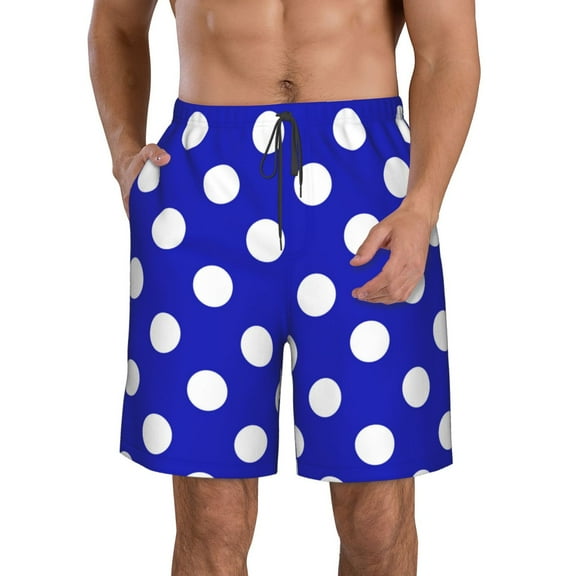 Logiee Blue And White Polka Dot Print Mens Swim Trunks Quick Dry Board Shorts,Breathable Hawaii Beach Shorts Swimwear Bathing Suits-Small