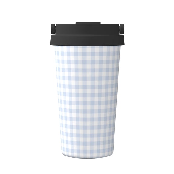 Logiee Blue Checkboard Print Stainless Steel Coffee Tumbler, Travel Coffee Mug, Insulated Coffee Mug with Lid, Spill Proof Coffee Cup, Portable Thermal Mug