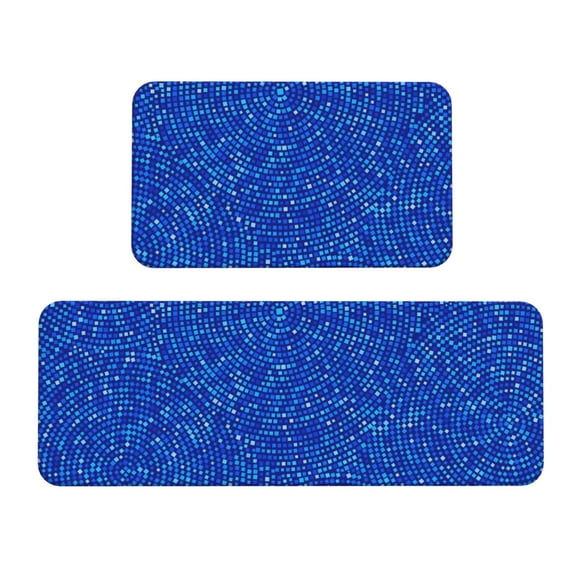Logiee Blue Circles Mosaic Print Kitchen Mats for Floor Sets of 2,Waterproof Kitchen Rugs,Non Slip Comfort Standing Mat Rug for Home,Runner,Sink,Office,Laundry