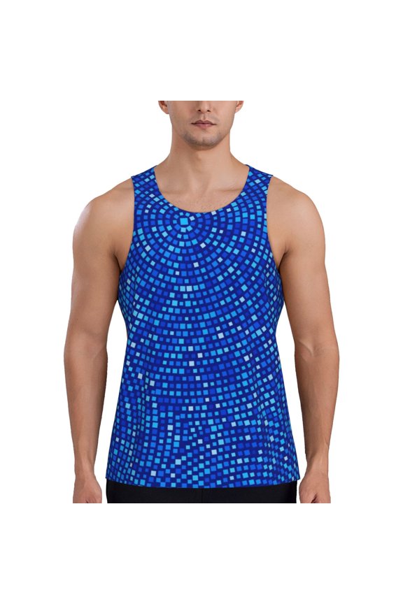 Blue Circles Mosaic Print Men's Workout Tank Top,Quick Dry Workout Tank Top,Gym Muscle Tee,Fitness Bodybuilding Sleeveless T Shirt-