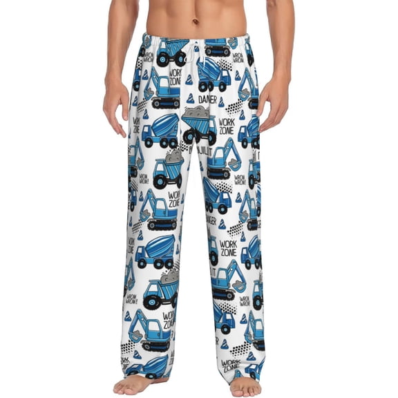 Logiee Blue Excavator Print Pajama Pants for Men,Men’s Pajama Bottoms,Mens PJ Pants with Pockets & Button Fly-Medium